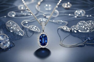 diamond necklace with blue diamond - obrazy, fototapety, plakaty