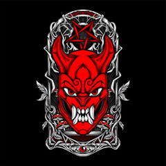 japanese oni mask illustration for t shirt design and other