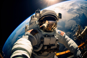 Generative AI image of Astronaut in Space with Earth Backdrop