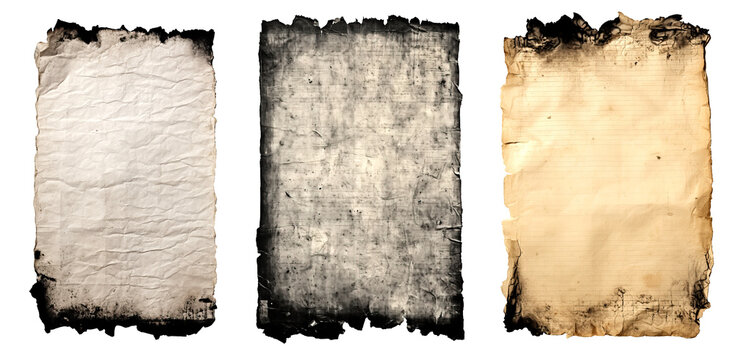 Old illegible burnt paper texture. Stains, wrinkles and subtle damage support the authenticity of vintage aesthetics.