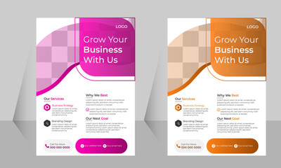 Corporate business flyer template design, space for photo background, a bundle of 2 templates of different colors a4 size.
