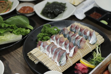 Sliced Raw Korea Mackerel sashimi