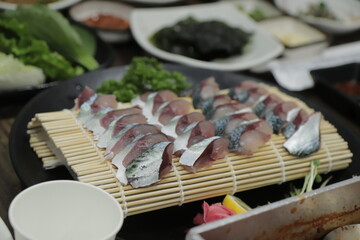 Sliced Raw Korea Mackerel sashimi