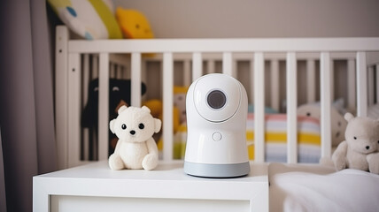 Video camera CCTV for control baby near crib with child room