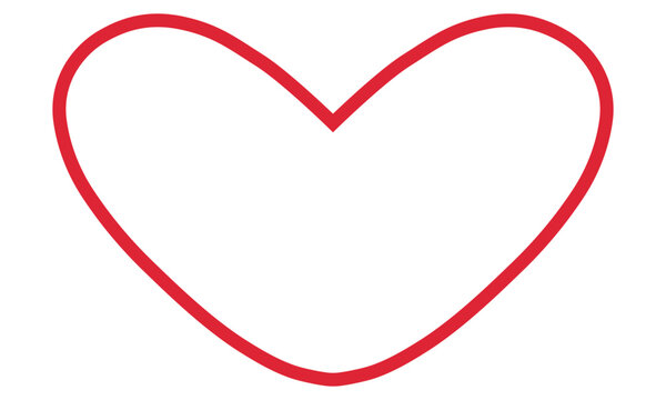 Red heart shape frame, outline stroke border, vector with tarnsparent background eps 10