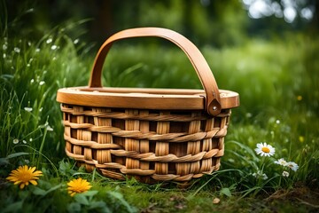 Fototapeta na wymiar picnic basket on the grass