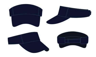 Blank Navy Blue Sun Visor Cap With Adjustable Ring and Hook-Loop Strap Template on White Background, Vector File.