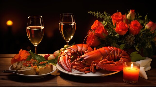 candlelit dinner seafood food romantic illustration restaurant date, cuisine oysters, shrimp crab candlelit dinner seafood food romantic