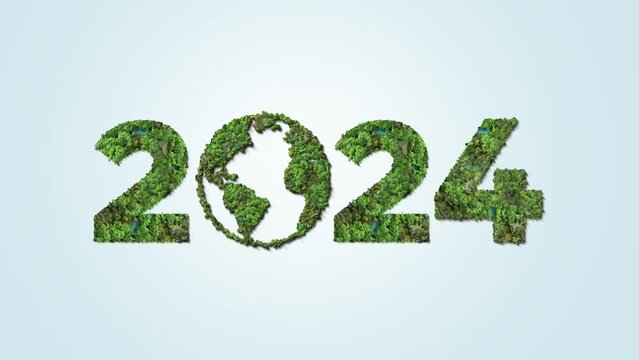 Happy New Year 2024 green recycling and save our planet and earth environment. World water day 2024. Earth day 2024 concept.