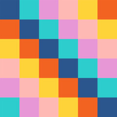 Groovy checkered seamless pattern, vintage aesthetic background, psychedelic checkerboard texture. Funky hippie fashion textile print, retro background with distorted grid tile vector pattern set