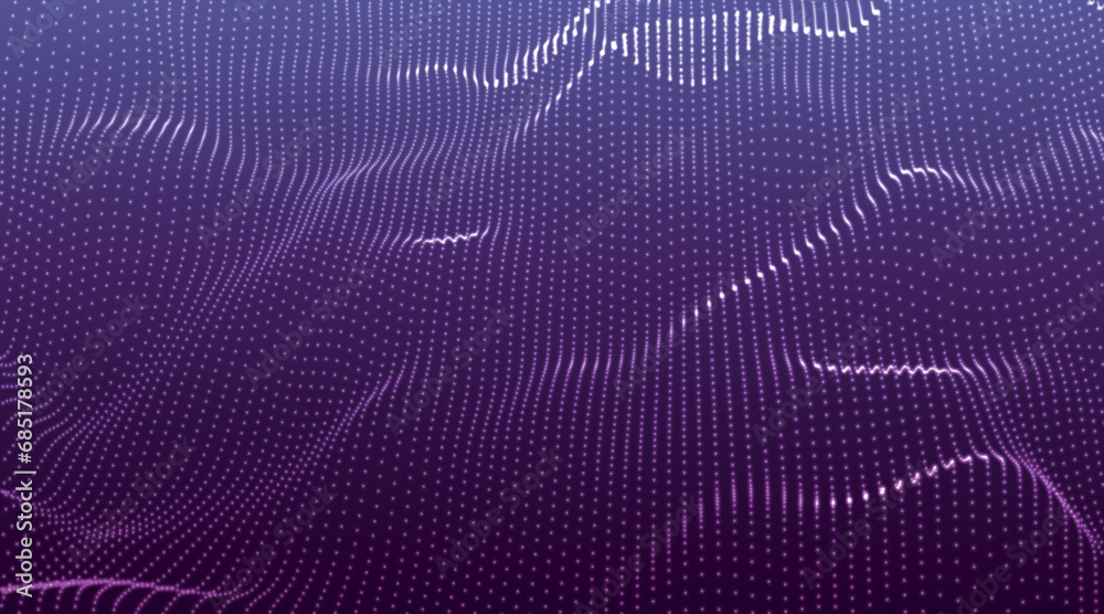 Poster wave of particles. futuristic dots pattern on dark background. big data digital code. technology or 