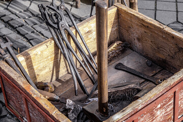 blacksmith's tools placed in the box