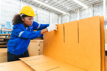 Professional worker team in safety uniform, supervisor inspector in packaging stock order at...
