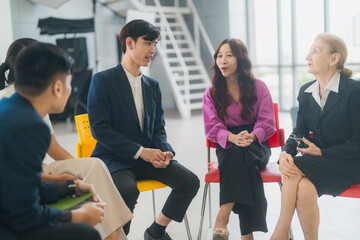 Group of multiethnic business people working and talking discussion in modern office, Businessman...