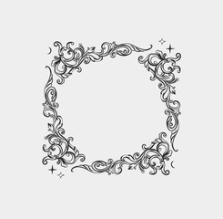 Hand drawn vector abstract outline,graphic,line vintage baroque ornament floral frame in calligraphic elegant modern style.Baroque floral vintage outline design concept.Vector antique frame isolated.