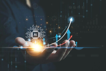 Artificial Intelligence, Chatbot Chat with AI,man using technology smart robot AI, Ai , businessman...