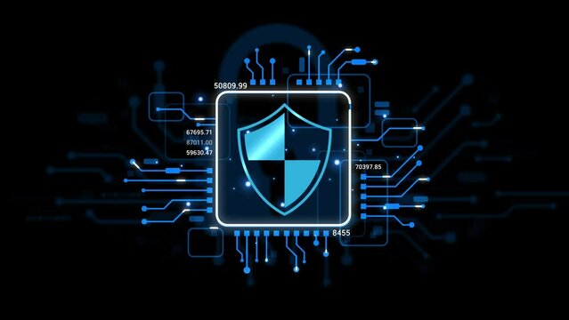 HUD hologram for Information network protection and cyber security. Web services for businesses in the future and data protection technologies. HUD Graphic video overlay background