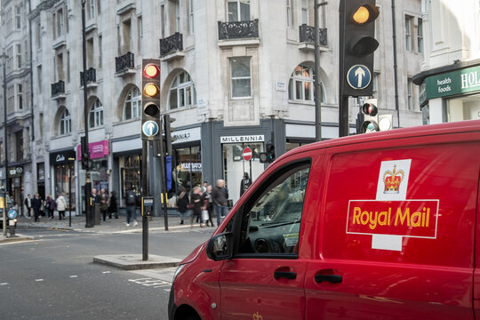 LONDON: Royal Mail delivery van on central London- British letter and parcel postage company