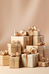 Gift wrapped present box , beige tones