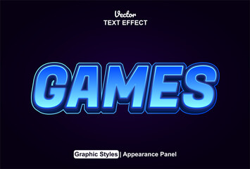 blue games text effect with a modern and editable style.