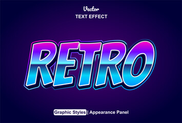 Retro text effect with blue graphic style and editable.