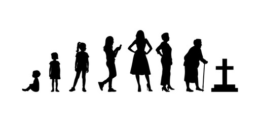 vector illustration. Set of people of different ages. Growing up of a person. Cycle of life.