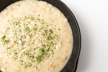 Creamy risotto on a white background