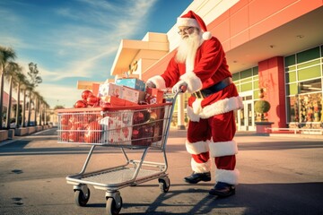 santa claus with shopping cart