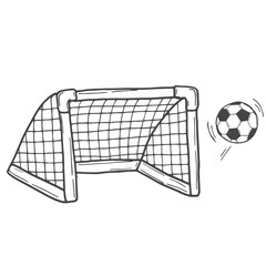 Football goal. Soccer game equipment. Hand drawn vector sketch. Isolated on white background