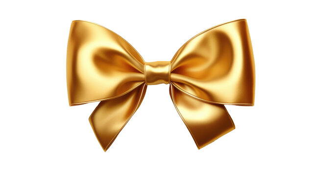 golden silk ribbon bow isolated on white or transparent png