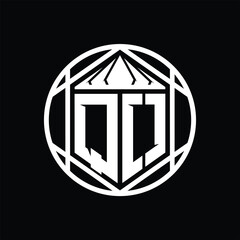 QO Letter Logo monogram hexagon slice crown sharp shield shape isolated circle abstract style design