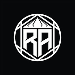 RA Letter Logo monogram hexagon slice crown sharp shield shape isolated circle abstract style design