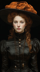 Portrait peint de femme aux cheveux roux période Victorienne