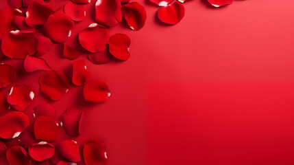 Red rose petals on a red background. 