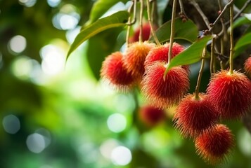 Obraz premium fresh rambutan fruit on the tree. generative ai