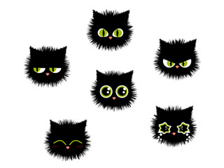 set of black cat faces