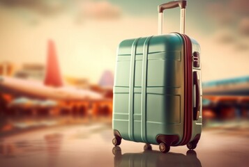 luggage bag with airplane background. generative ai