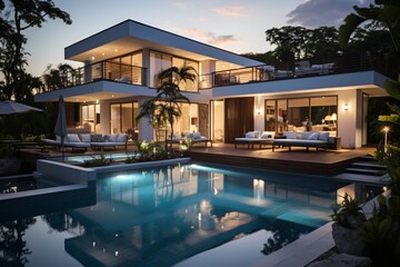 Obraz na płótnie Canvas minimalist house architecture design with private oasis
