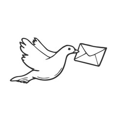 Doodle line drawing of a flying carrier pigeon carrying mail.