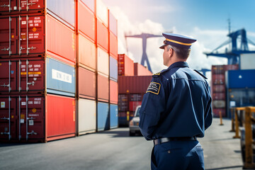 Obraz premium worker in uniform with container (AI Generated)