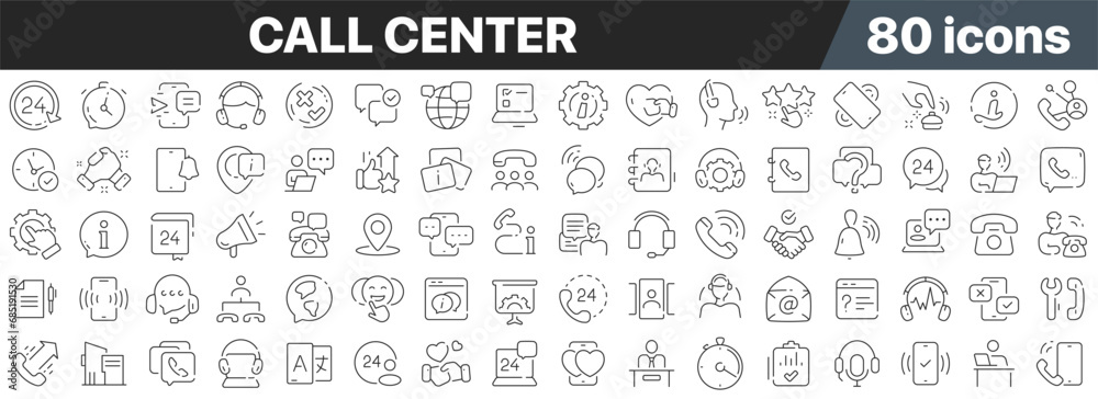Fototapete call center line icons collection. big ui icon set in a flat design. thin outline icons pack. vector