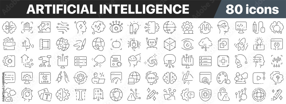 Aufkleber Artificial intelligence line icons collection. Big UI icon set in a flat design. Thin outline icons pack. Vector illustration EPS10