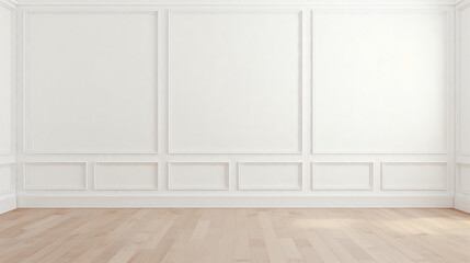 white wall with classic style moulding and wooden floors - obrazy, fototapety, plakaty