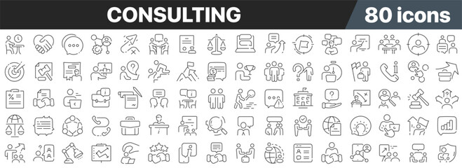 Consulting line icons collection. Big UI icon set in a flat design. Thin outline icons pack. Vector illustration EPS10 - obrazy, fototapety, plakaty