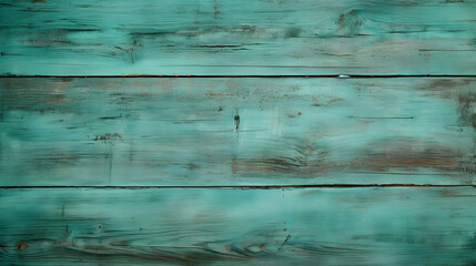 Aqua green painted rustic wood background texture. generative ai.