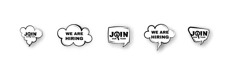 We are hiring, join our team speech bubble illustration