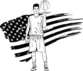 Basketball player with a ball outline vector illustration