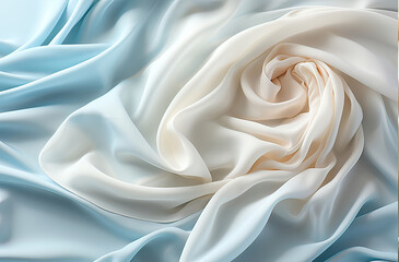 Beautiful light blue and white tulle fabric swirled in a rose