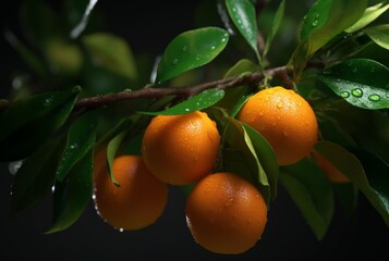 bunch of orange fruit on branches. generative ai