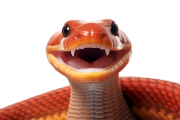 smiling orange snake funny reptile head portrait isolated on transparent background